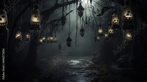 Dark and abandoned landscapes. Realistic Halloween landscapes. Abandoned houses  cemeteries  skulls  bats...