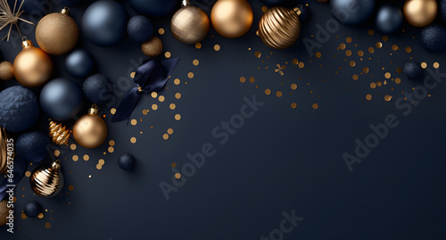a blue and gold christmas card background., in the style of playful compositions, dark navy, 3d, aerial view, shaped canvas, colorful still lifes, wrapped