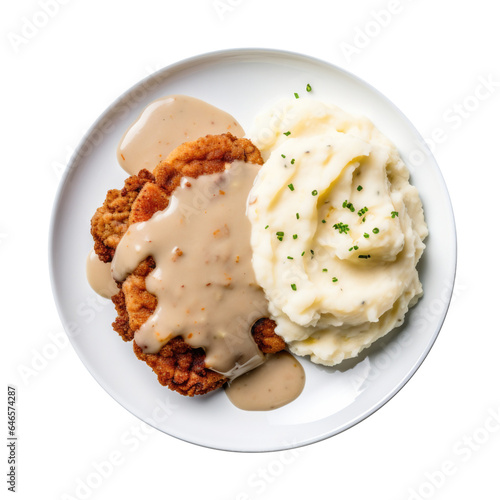 A Plate of Chicken Fried Steak Isolated on a Transparent  Background