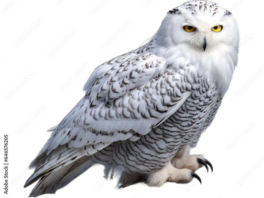 Fototapeta premium Snowy Owl Perched, No Background
