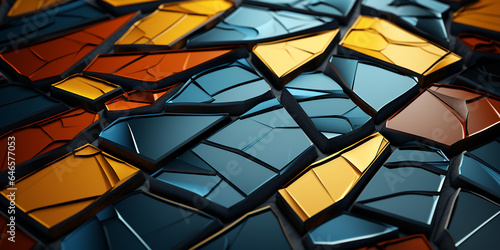 Viele schwarze und goldene geometrische Teile 3D als Hintergundmotiv im Querformat für Banner, ai generativ