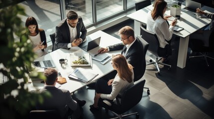 Business people working in office, top view. 