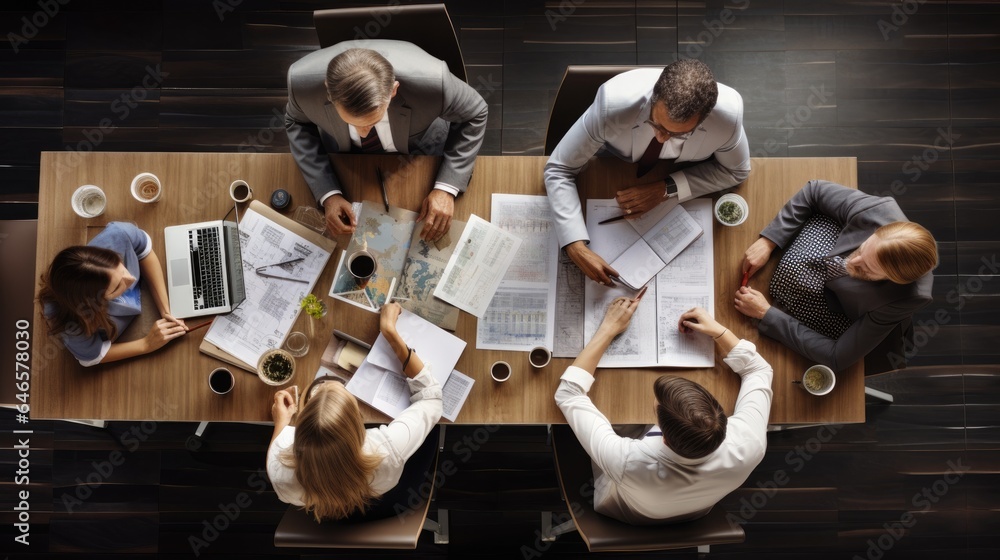 High Resolution People Work Business people working in office, top view. Generation AI Stock Photo ...