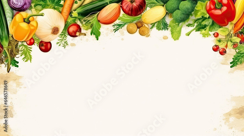 Watercolor illustration vegetables on a gray background with copy space for text, healthy eating concept, vegan day