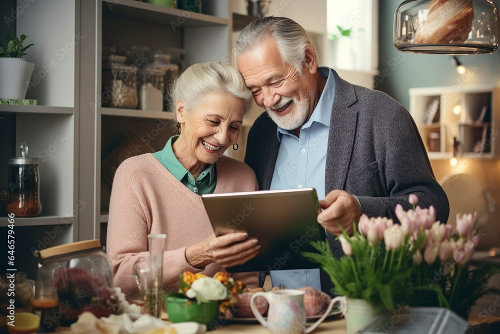 senior spouses shopping with tablet and credit card