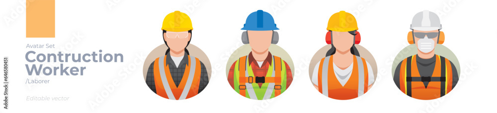Construction worker picture avatar icons. Illustration of men and women wearing worker apron outfit Construction worker picture avatar icons. Illustration of men and women wearing worker apron outfit
