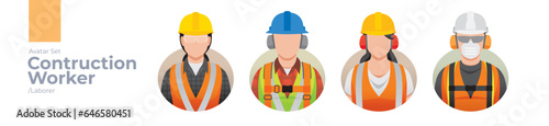 Construction worker picture avatar icons. Illustration of men and women wearing worker apron outfit