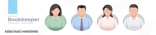 Bookkeeper picture avatar icons. Illustration of men and women wearing shirt