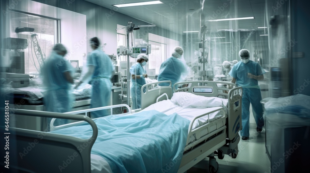 Doctors, nurses and medical workers with patient in busy er, theatre room or teamwork. Generative AI Doctors, nurses and medical workers with patient in busy er, theatre room or teamwork. Generative AI