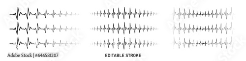 Editable old style stroke heart diagram set, ekg, cardiogram, heartbeat line vector design to use in healthcare, healthy lifestyle, medical laboratory, cardiology project.