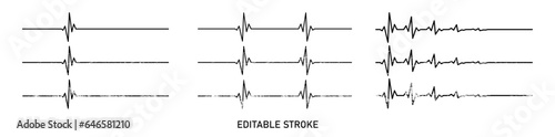 Editable old style stroke heart diagram set, ekg, cardiogram, heartbeat line vector design to use for healthcare, healthy lifestyle, medical laboratory, cardiology project.