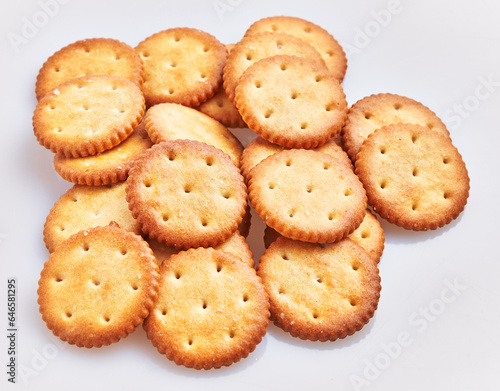  Delicious group of salty biscuits over isolated white background