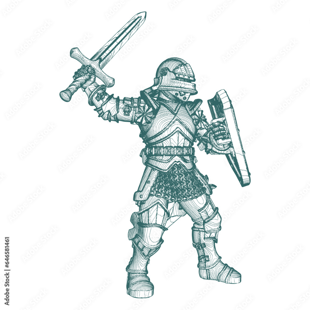 Gothic Fighting Knight Vector. Illustration Isolated On White Background. A vector illustration Of A Knight With Armor, Sword, and Shield. Gothic Fighting Knight Vector. Illustration Isolated On White Background. A vector illustration Of A Knight With Armor, Sword, and Shield.