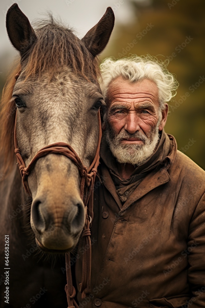 old man with his horse in shape old man with his horse in shape