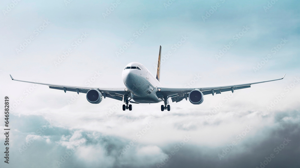 White airplane is flying in the daytime sky overcast White airplane is flying in the daytime sky overcast