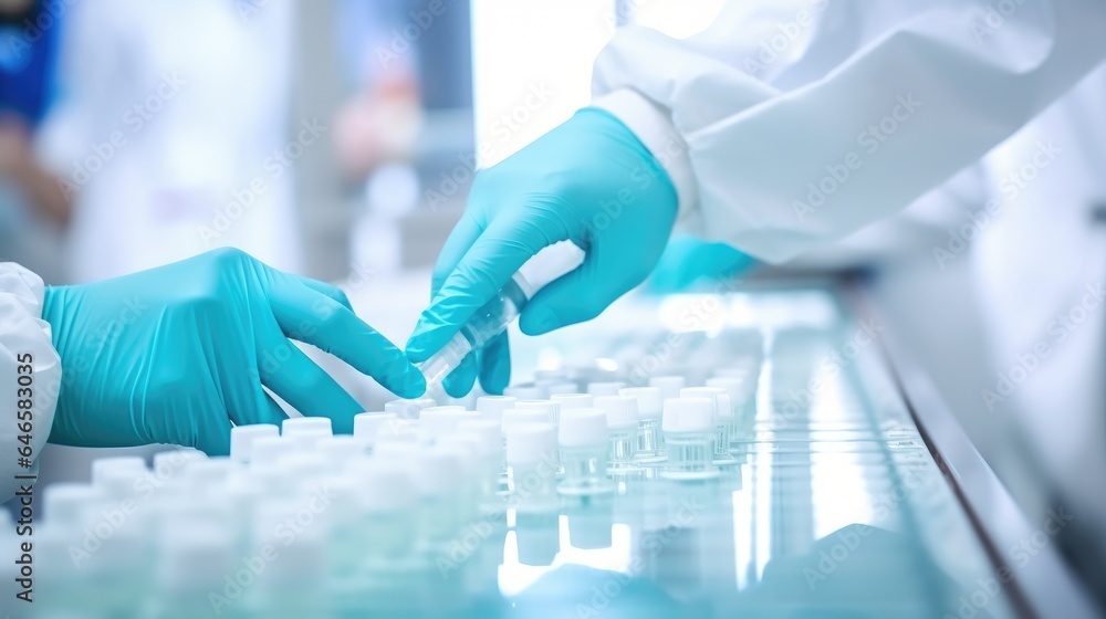 Production live at pharmaceutical factory, quality control. Generative AI Production live at pharmaceutical factory, quality control. Generative AI