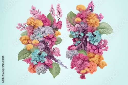 Graphic illustration with anatomic lungs and flowers. Poster design healthy in hospital