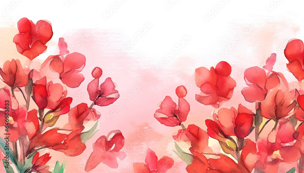 red freesia flowers watercolor background