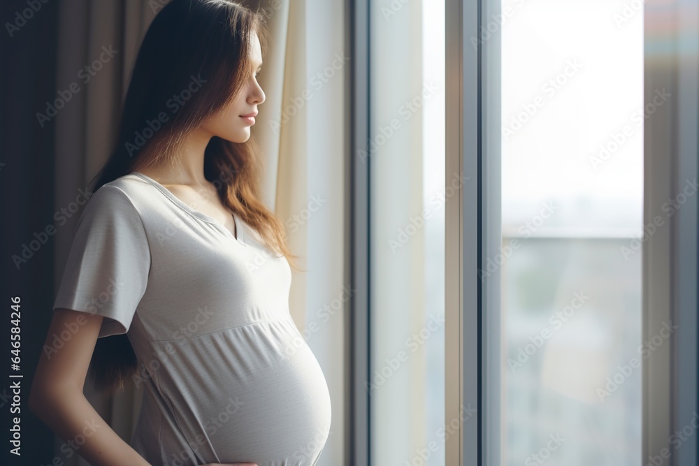 casually dressed young pregnant woman is at home casually dressed young pregnant woman is at home