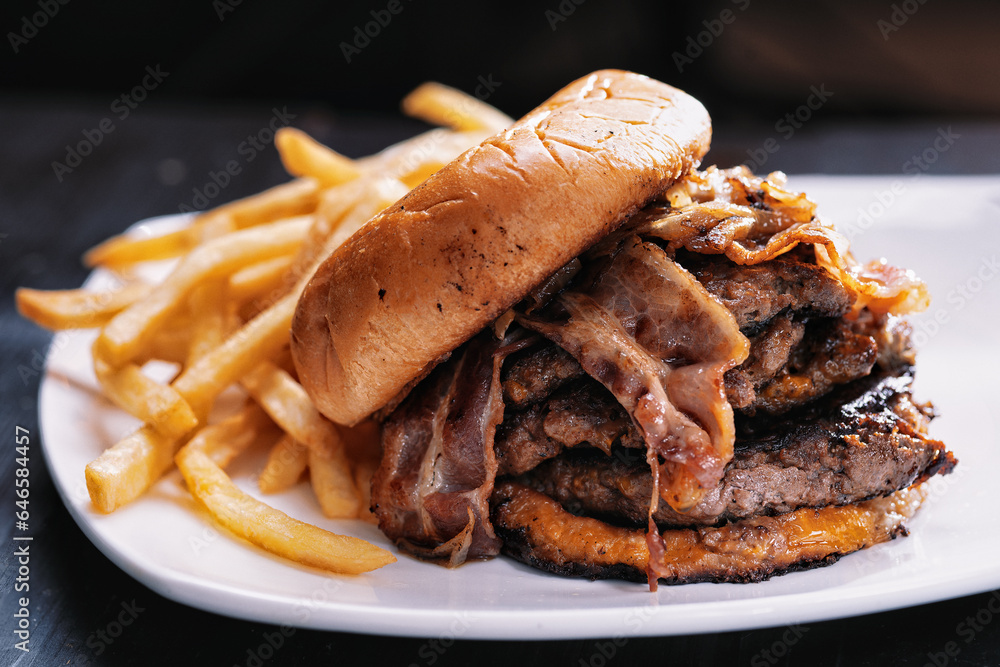 american triple patty smashed hamburger