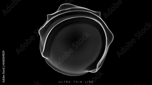 Ultra thin line fluid geometry. Dynamic vector distorted spheres.