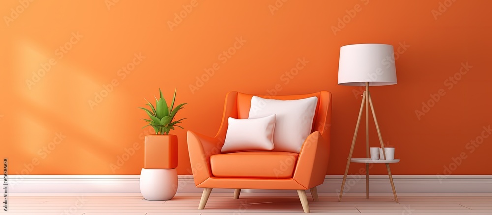 Scandinavian decor in a a room with an armchair, colored orange. Scandinavian decor in a a room with an armchair, colored orange.