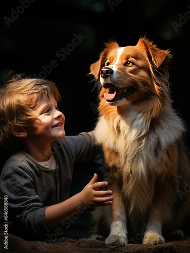 happy child with dog showing loving connection. generative AI © jackson
