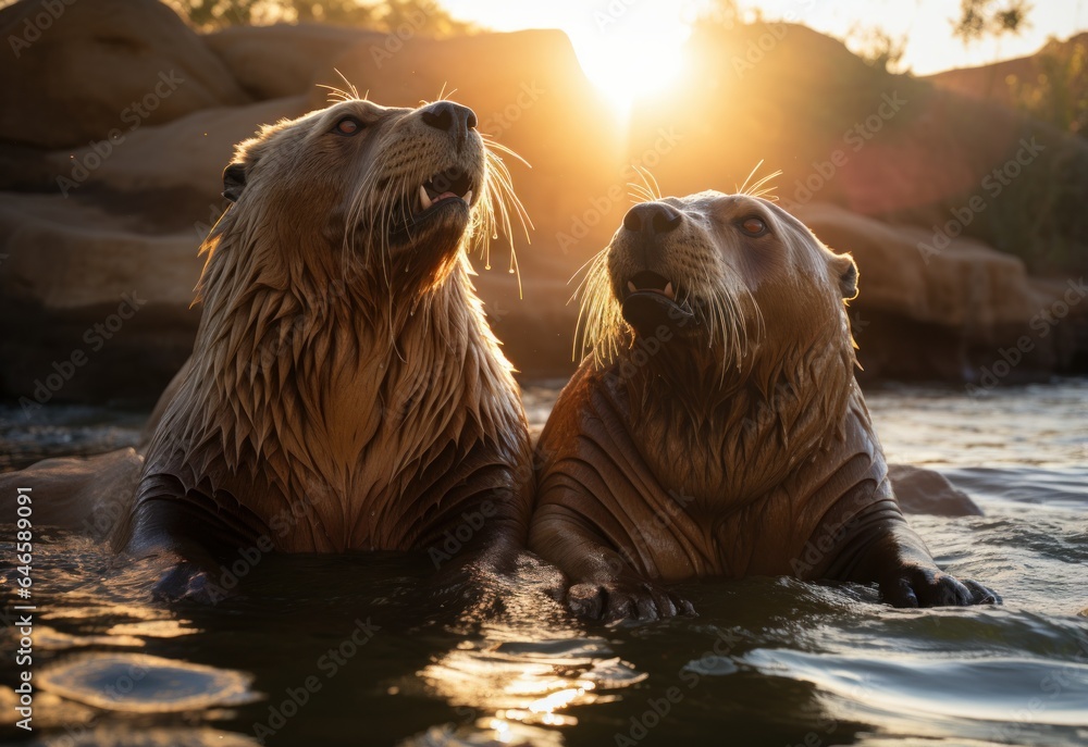 Obraz premium brown bear in water