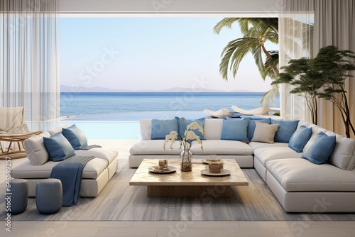Coastal style home interior design of modern living room. © koala studio