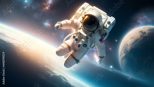 Astronaut Floating through space by himself outside his spacecraft