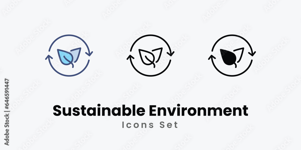 Sustainable Environment Icons set stock illustration.