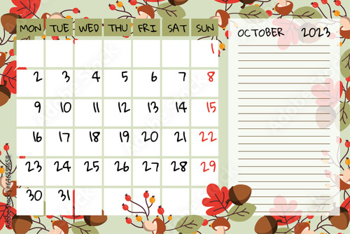 hello october cute cozy month calendar planner with autumn decor