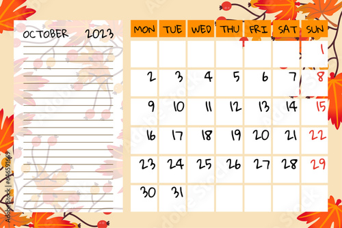hello october cute cozy month calendar planner with autumn decor