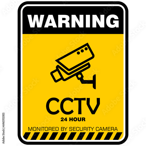 Warning, CCTV 24 hour monitored by security camera, sign vector