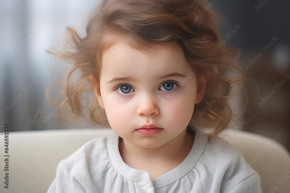 Close-up very serious and sad baby girl Close-up very serious and sad baby girl