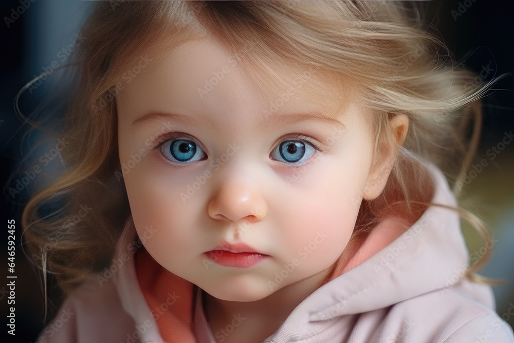 Close-up serious and sad baby girl Close-up serious and sad baby girl