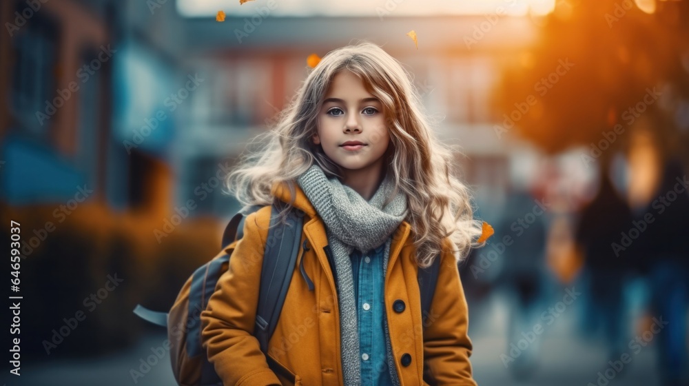 Portrait of a little girl going back to school. Portrait of a little girl going back to school.