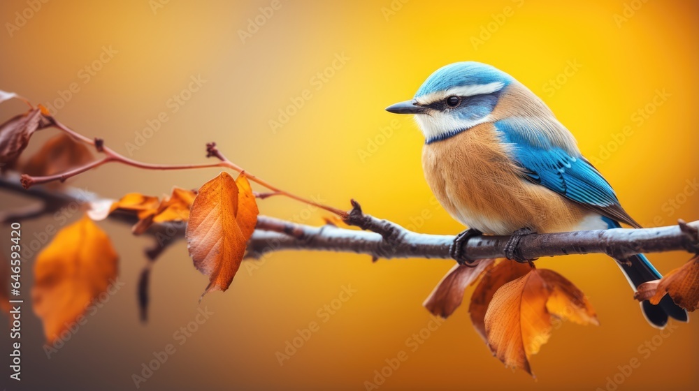 Colorful Bird Perching on Tree Branch in Nature