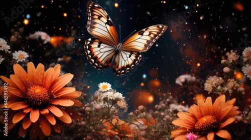Delicate butterfly on vibrant flower, showcasing nature's beauty and wildlife. © black art