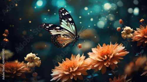 Delicate butterfly on vibrant flower, showcasing nature's beauty and wildlife. © black art
