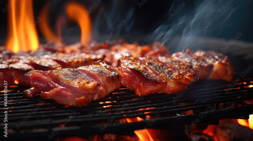 Fiery Outdoor Grill: Grilled Beef over Flames Fiery Outdoor Grill: Grilled Beef over Flames