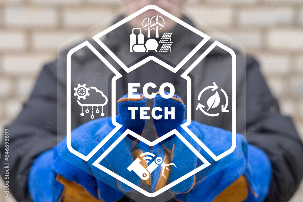 Engineer using virtual touch screen presses text ECO TECH