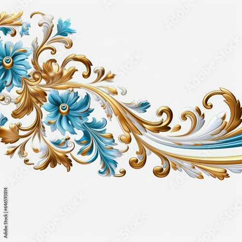 Azure gold luxury decorative Filigree Elaborate on white Background, AI Generated