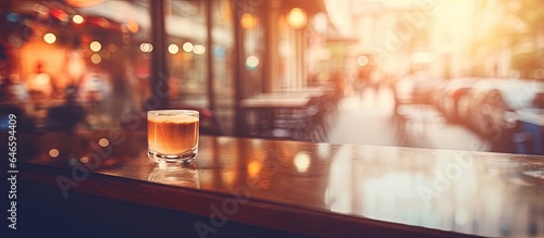 An antique-looking coffee shop with an abstract blurred backdrop.