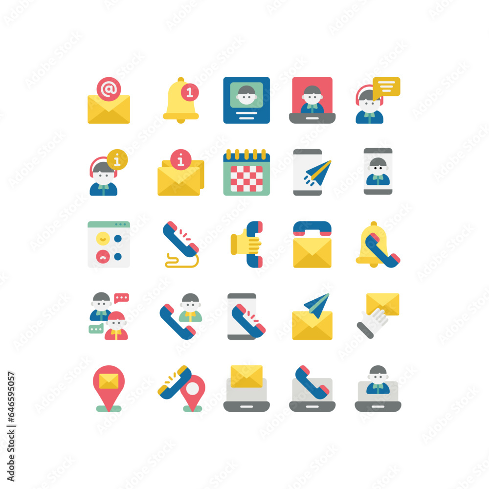 Fototapeta premium Set of contact us costumer service flat style icon and illustration - vector