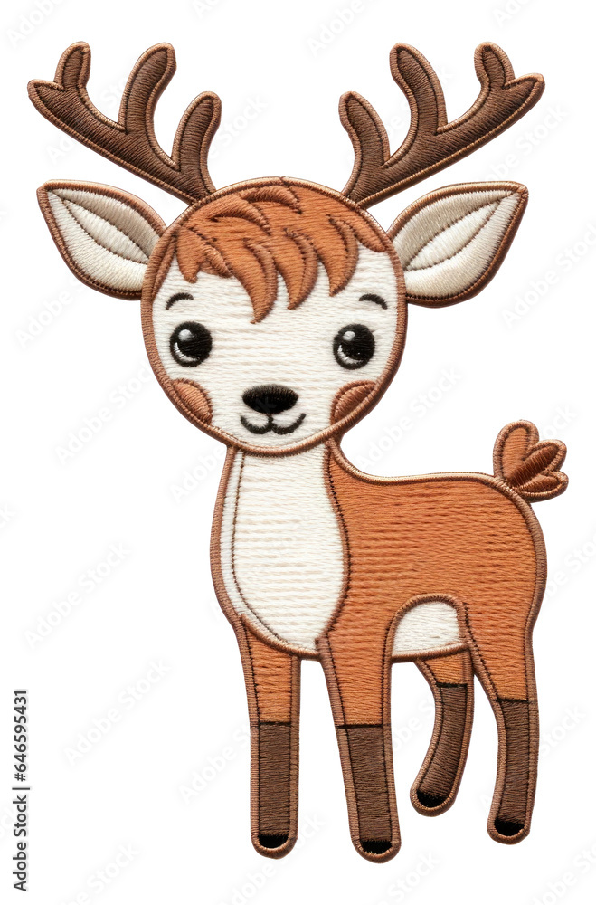 Fototapeta premium Cute reindeer embroidery patch isolated.