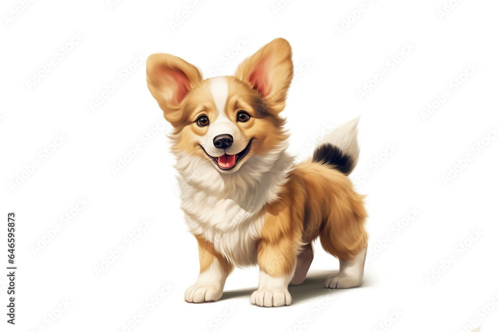 a long hair Puppy Corgi Pembroke standing isolated on white background. 