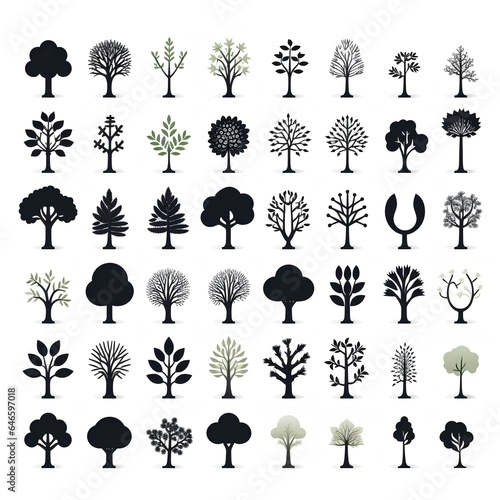 Bushy trees glyph icons. a black tree on a white background. generative AI