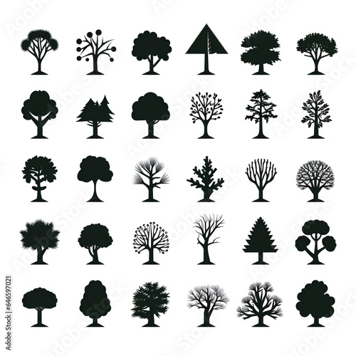 Bushy trees glyph icons. a black tree on a white background. generative AI