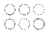 Set of circular shaped frame illustrations with geometric, abstract line borders.